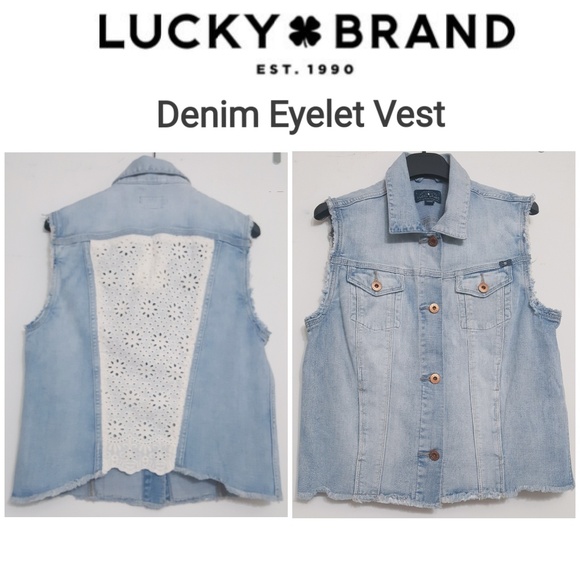 Lucky Brand Jackets & Blazers - LUCKY BRAND Denim & Eyelet Vest Fray Armhole & Hem